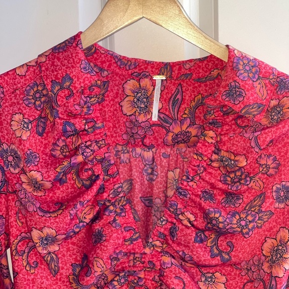 FREE PEOPLE I Got You Printed Top Floral Red Long-Sleeve Dress {$98} Small - Picture 5 of 8